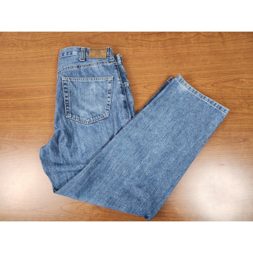 Lands End Square Rigger Jeans Men's 34X28 Blue Denim Regular Fit Mid Rise